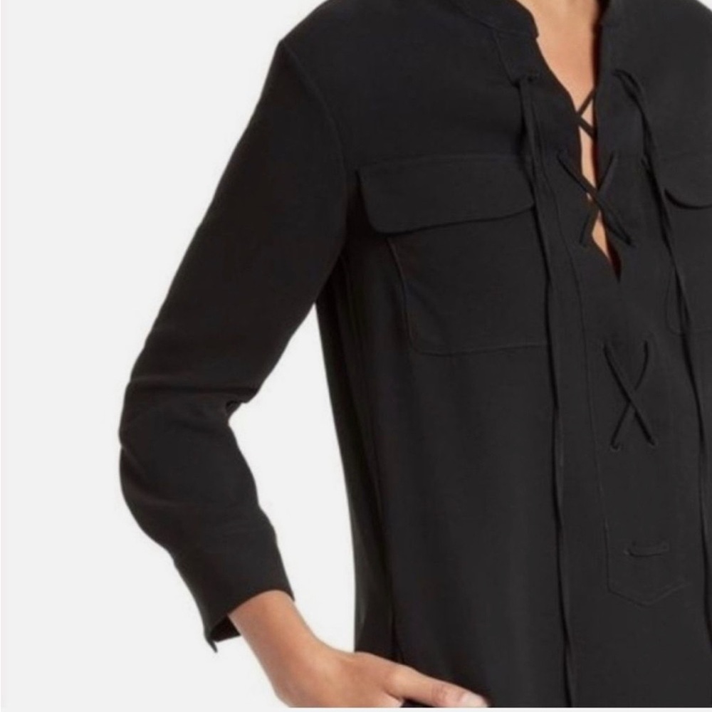 Theory women’s 12 mini shirt dress, long sleeve, lace up front, black - Picture 12 of 12